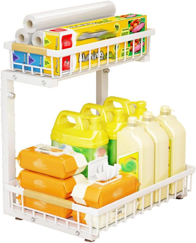 Under Sink Organizer,Pull Out Cabinet Organizer 2 Tier Slide Out Sink Shelf, Carbon Steel Under Sink Storage For Kitchen Bathroom Cabinet