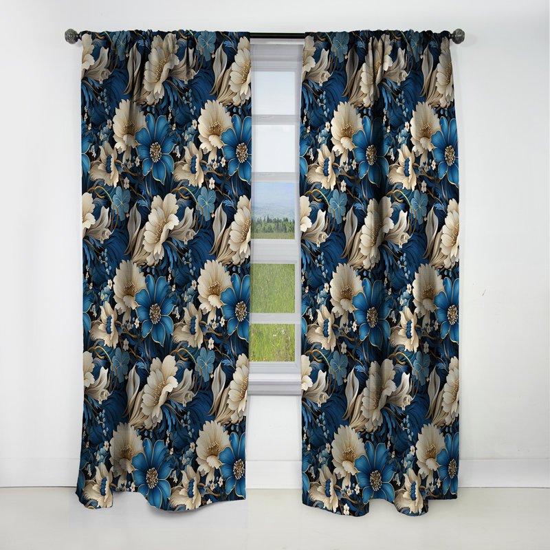 Motif cachemire nautique II - motif floral - rideau occultant - 1 panneau, L 52 po x L 84 po