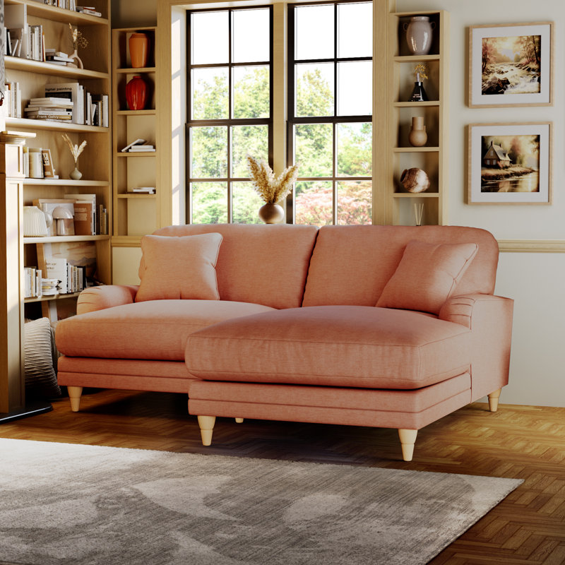 Elfur 3 Seater Sofa & Chaise, Right Hand Facing, Salmon, Country Oak