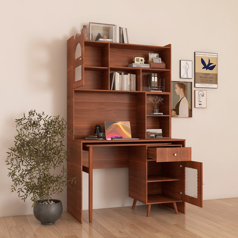 Rotating Desktop Computer Desk With Storage, Walnut