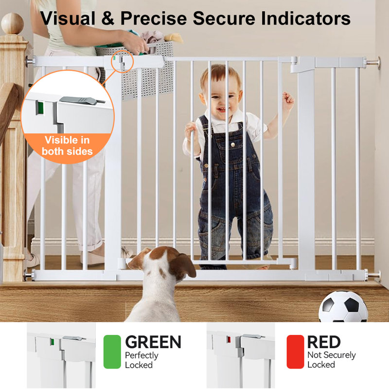 29.5-46" Wide Baby Gate 30" Tall Dual Lock Auto Close Safety Gates with Secure Indicator, White