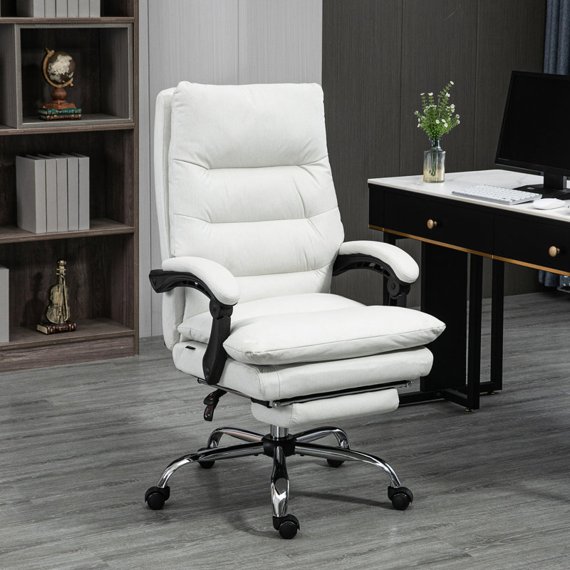 Cream White Chair With Reclining Feature, Footrest, Double Padding, Swivel Wheels, Has Heating And Massage Functions Office White, Features