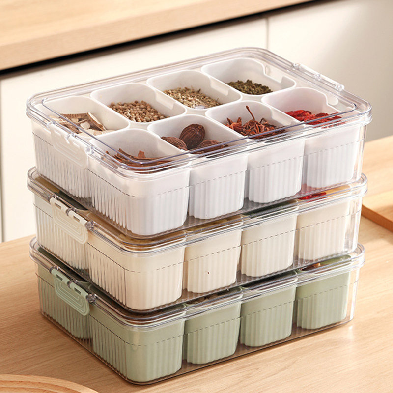 Divided Serving Tray with Lid 8-Compartments Spice Storage Box Transparent Snake Candy Fruits Nuts, Green