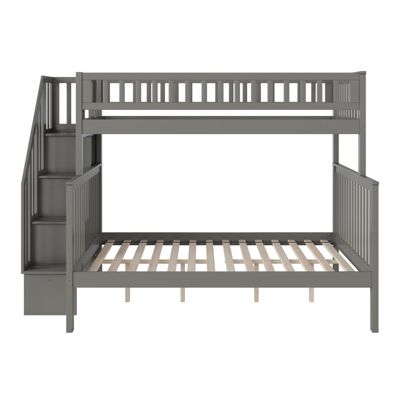Ilariana Heavy Duty Kids Staircase Bunk Bed, Gray, Twin Over Twin