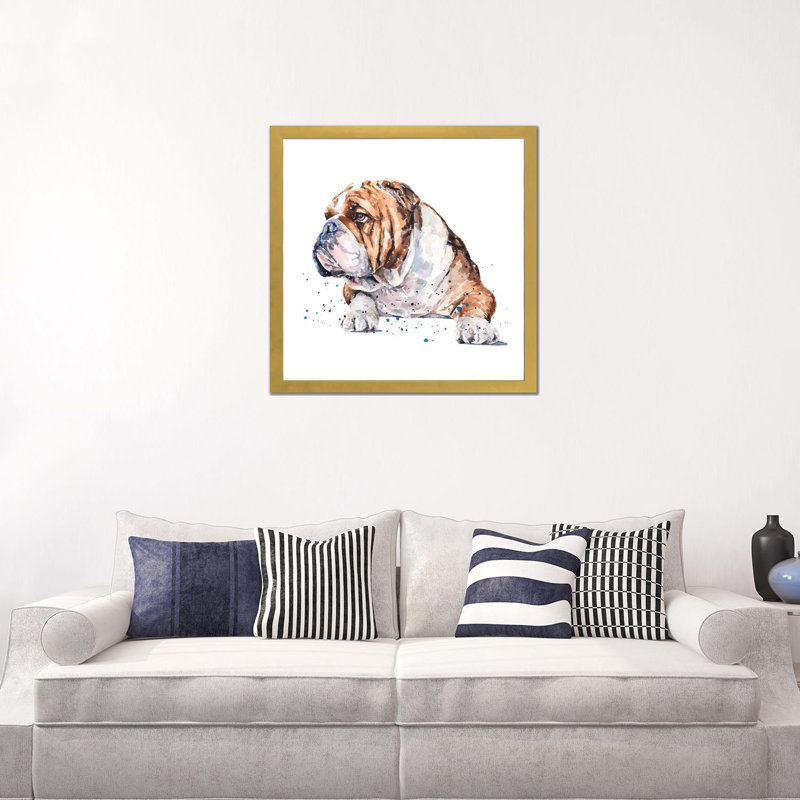 "English Bull Dog I" par Edwatercolours-impression, Blanc, H 24 po x l 24 po x p 1 po, Papier encadré doré