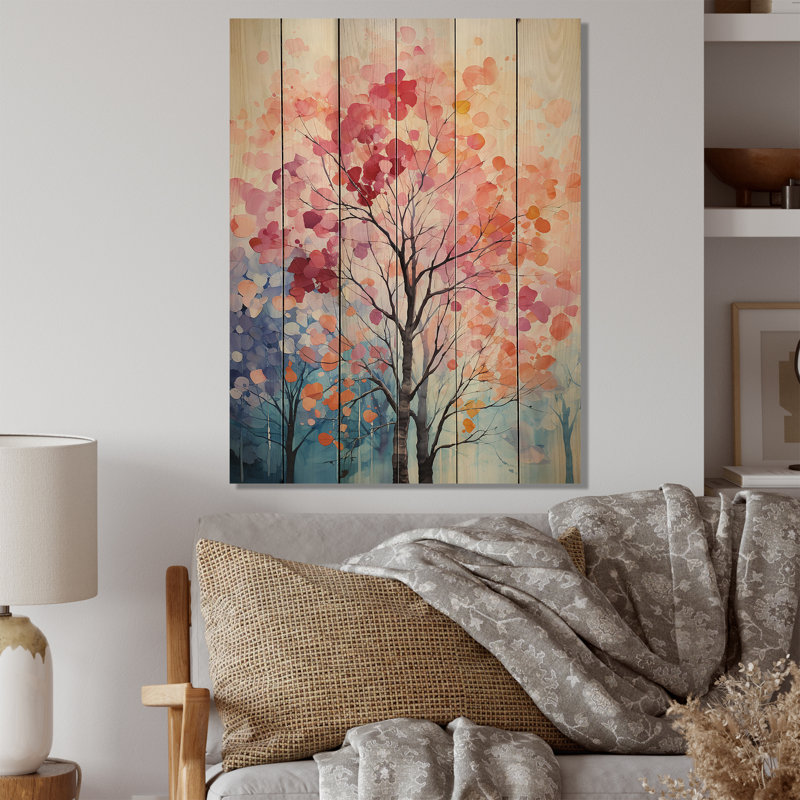 «Pink and Blue Trees Field Pointillism III» sur impression sur bois, H 40 po x l 30 po x P 0,78 po