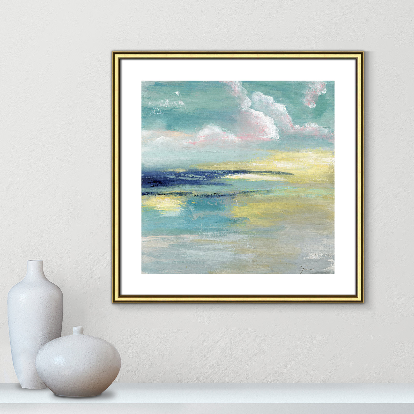 Ocean View by Tava Studios - Painting Print, Gold Framed Paper, 24.75" H x 24.75" W x 0.88" D