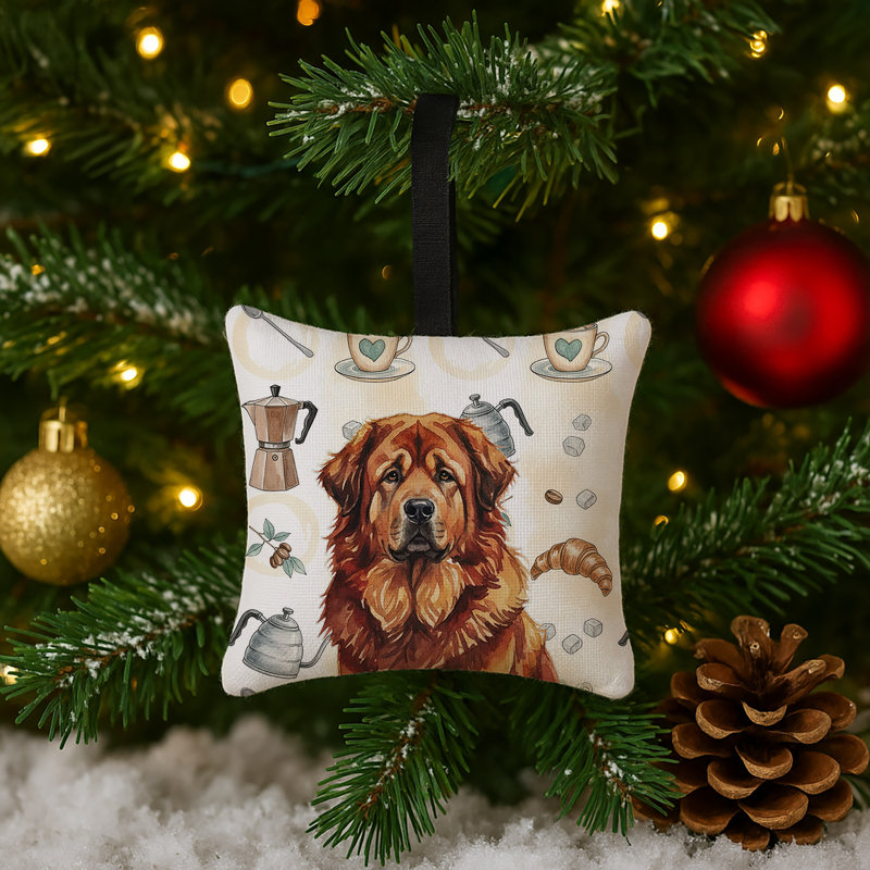 Ornement suspendu en tissu rouge 3,5 pi x 3,5 po, Mastiff tibétain rouge or