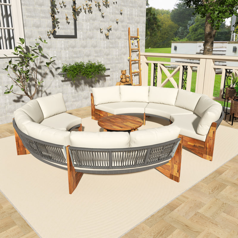 Canapé d'extérieur en bois 105 po avec coussins beiges 105 po, Beige