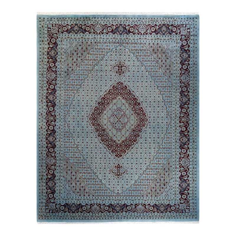 Tapis bleu noué à la main Mazarine, unique en son genre - bleu