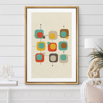 Collage géométrique géométrique des années 1960, formes abstraites, style Mid-Century, minimaliste, chic et coloré