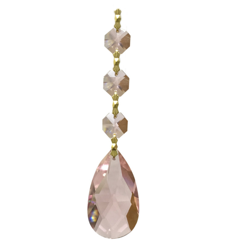 3 Bead Chandelier Replacement Crystal Prism, Polished Brass