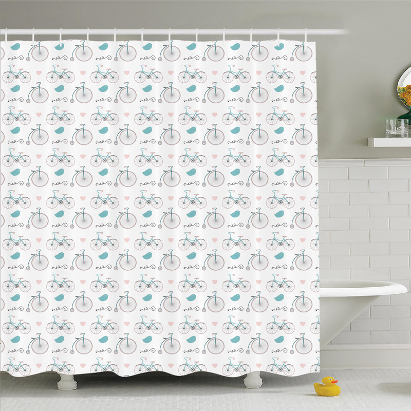 Ensemble de rideau de douche rétro bike hipster rétro, H 70 po x l 69 po
