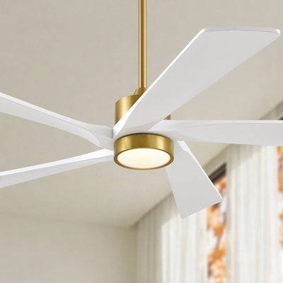 5-Blade Transitional Modern Solid Wood LED Ceiling Fan with Dimmable Light and Remote