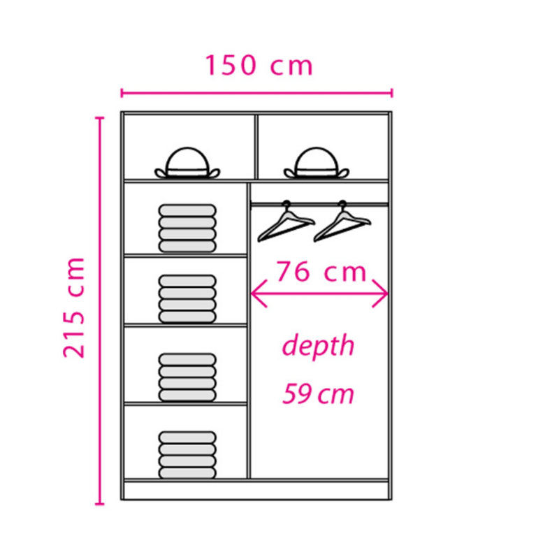 Skelmersdale 2 Door Wardrobe, 215 cm H x 150 cm W x 59 cm D, Dark Brown