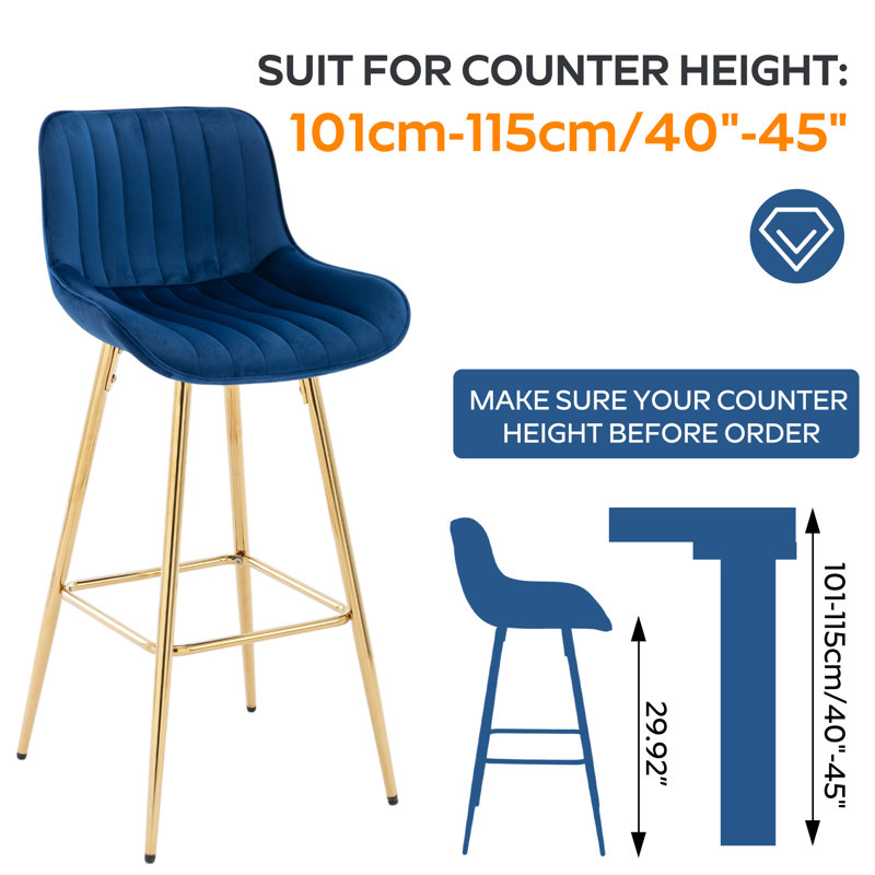 Set of Bar Stools, Velvet Fabric Counter Stool, Blue, 8, Bar Stool (29.92" Seat Height)