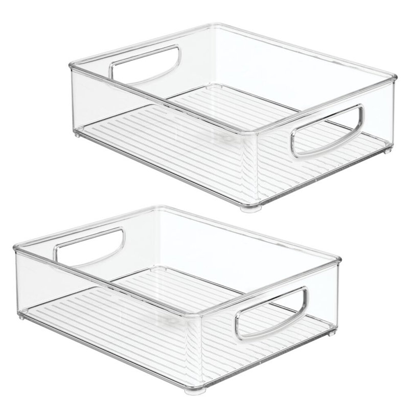 iDesign Plastic Stackable Pantry Bin with Handles - Set of 2 - Clear