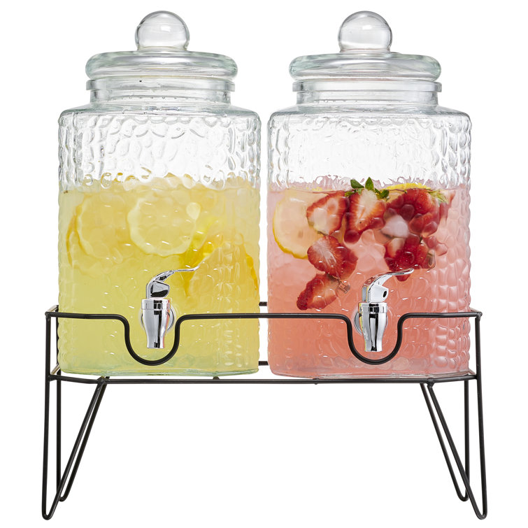 Estilo Glass Double Drink Dispenser with Stand - Set of 2, 1