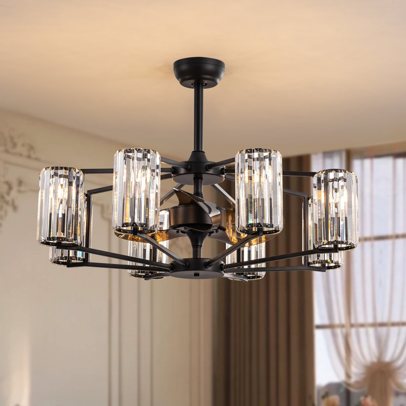 Ferris 36" 8 - Light Dimmable Crystal Ceiling Fan with LED Lights & Remote Control, LED