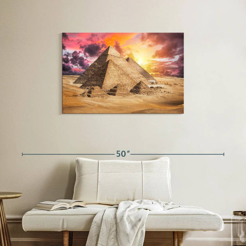 Pyramides d'Adella Gizeh, ciel coucher de soleil, H 24 po x l 36 po