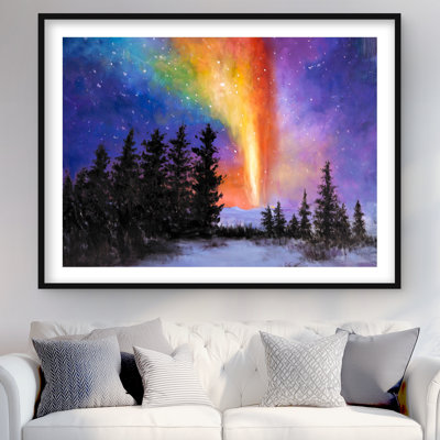 Aurora Borealis in the Forest - Snow Contemporary Print