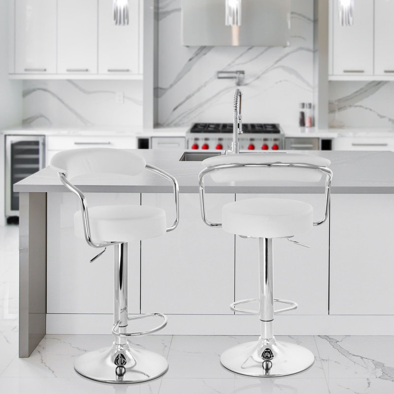 Amogne Swivel Upholstered Faux Leather Adjustable Height Counter Stool with Steel Frame, White