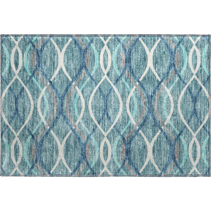 Premium Machine Washable Prisco Teal Rug, Rectangle 1'8" x 2'6"
