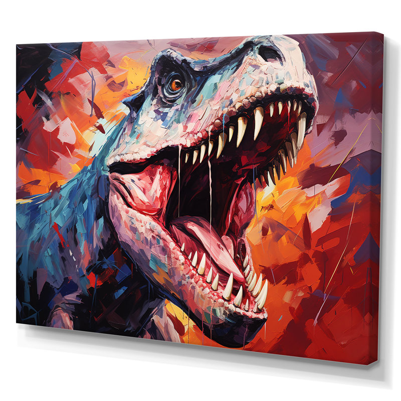 Popart TRex dinosaur II - dinosaure, art mural, H 34 po x l 44 po x P 1,5 po, Toile tendue