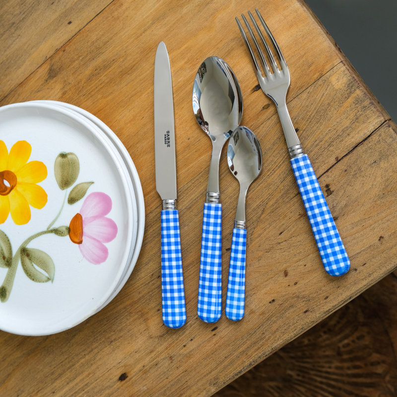 Sabre Paris - 24 Pieces Cutlery Set Gingham, Lapis Blue