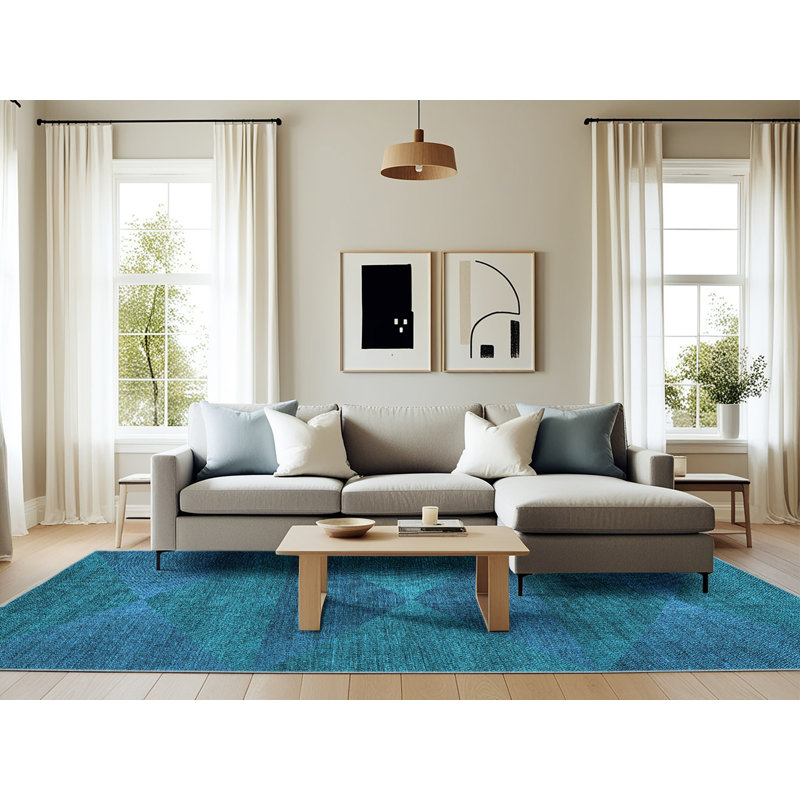 Tapis bleu light en laine géométrique Tyra, Rectangle 6 pi x 9 pi