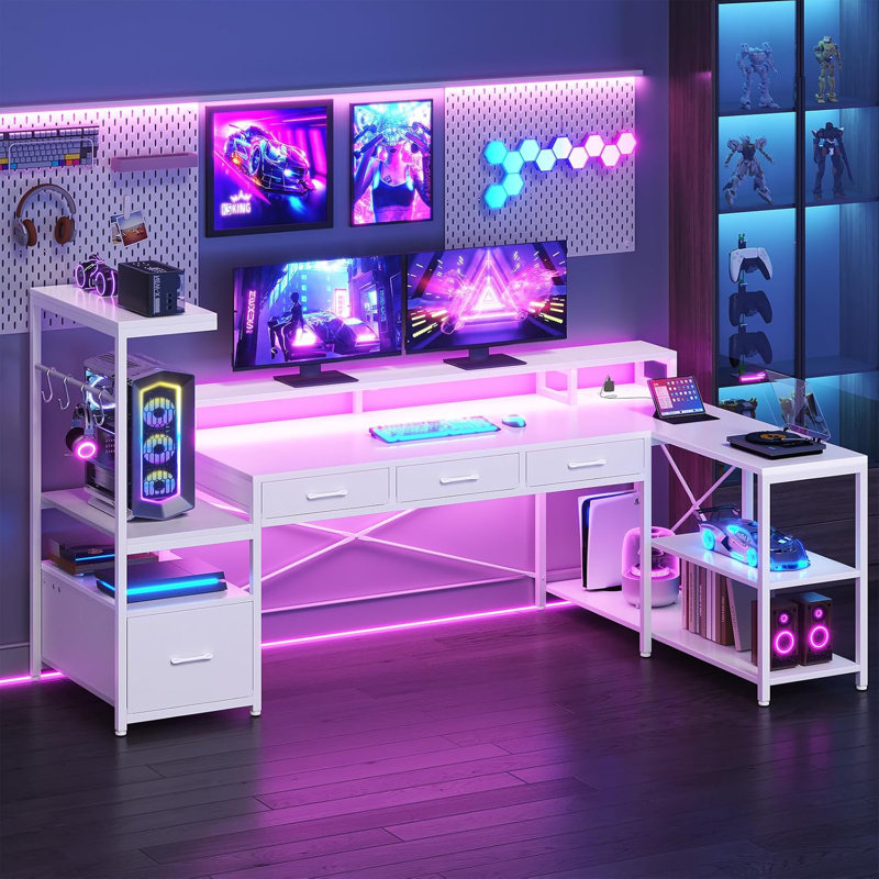  Bureau d'ordinateur 59 po, Blanc, Blanc