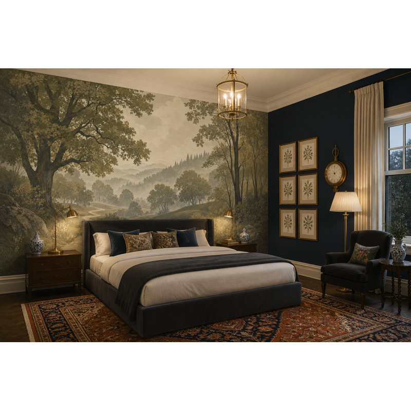 Papier peint Misty Forest Scenic Landscape, 160 po x 108 po, Peler et coller