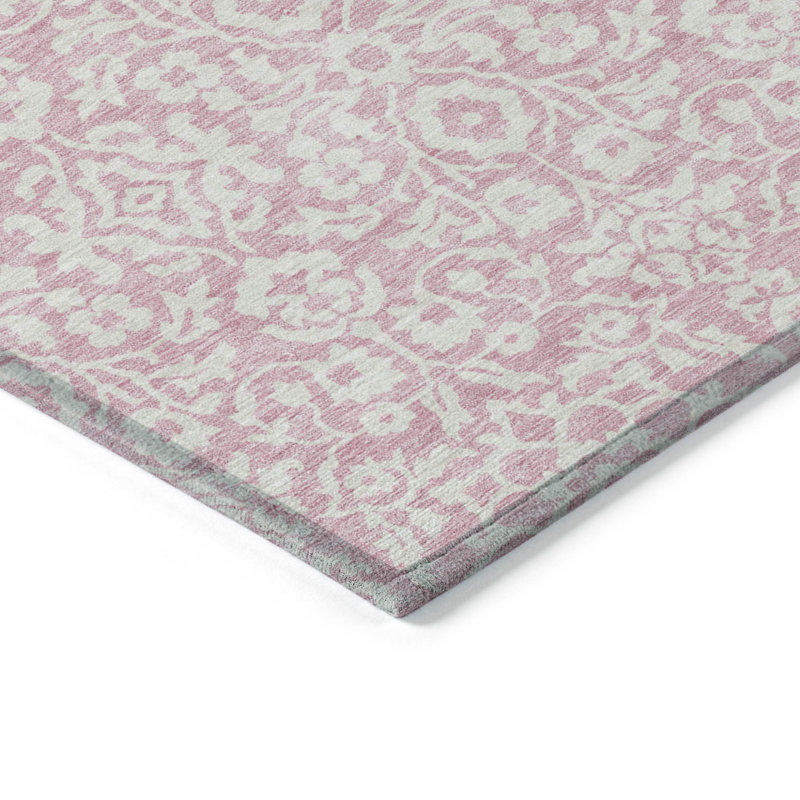 Tapis intérieur lavable damassé rose et ivoire 8 pi x 10 pi