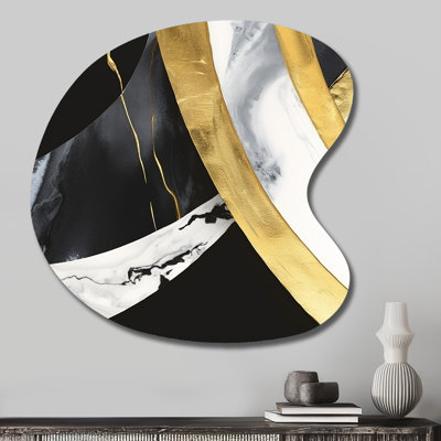 Black And Gold Harmony Of Marble IV - Abstract Marble Drop Shape Metal Wall Sculpture