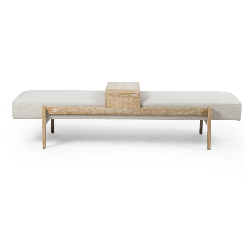 Fawkes Upholstered Bench, Savoy Parchment, Vintage White Wash Oak-
