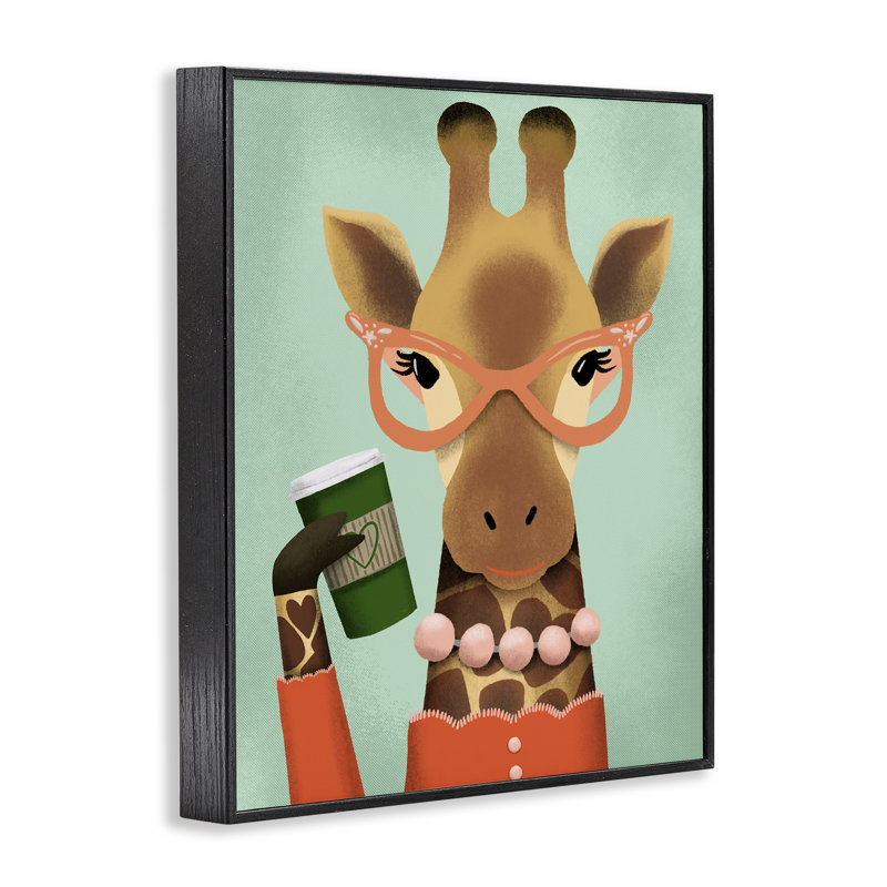 Giclée encadrée de style girafe et latte, design par Jilly Jack Designs, H 14 po x l 11 po, Giclée encadrée noir minuit