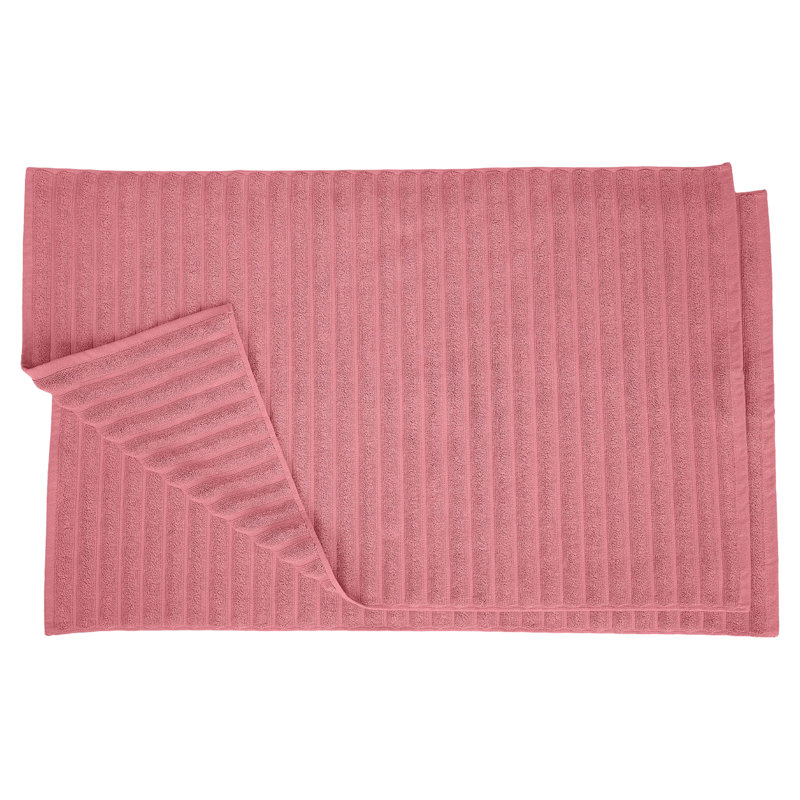 Pardue Cotton Geometric-Striped Reversible 2 Piece Bath Mat Set, Rosewood, Solid Color