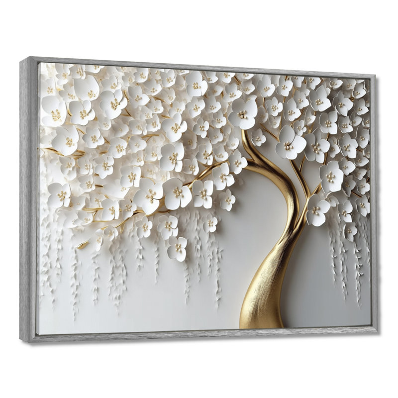 Orchidée blanche et dorée, jardin de branches IV - impression d'art mural floral (sans texture), H 30 po x l 40 po