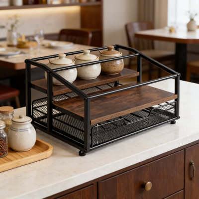 Rangement à 3 étages pour sirop de café avec tiroir coulissant, pouvant contenir 8 bouteilles et 40 tasses pour café, comptoir de cuisine ou station de café