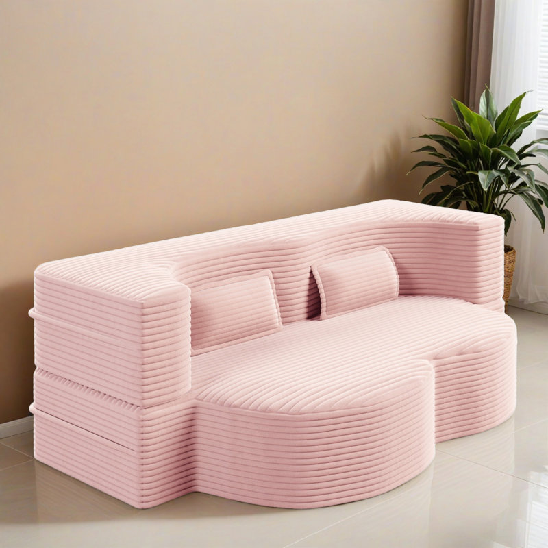 Canapé-lit moderne de 78,01 po avec 2 coussins, canapé-lit en velours côtelé convertible pleine grandeur pour le salon, le lit d'invité et la salle de jeux