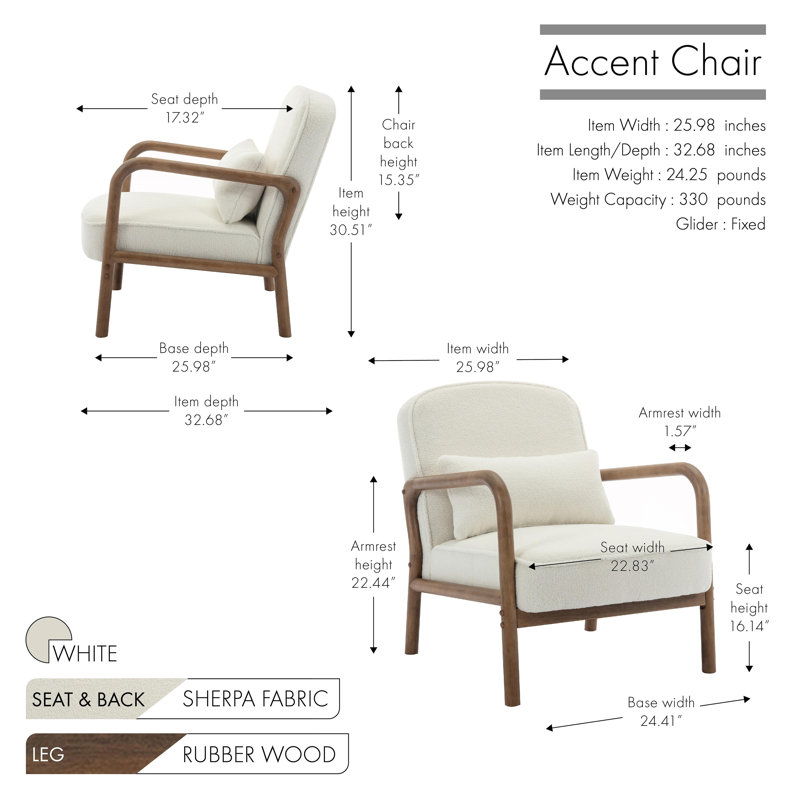 Chaise d'appoint en sherpa Jenal avec structure en bois, Mélange de polyester blanc