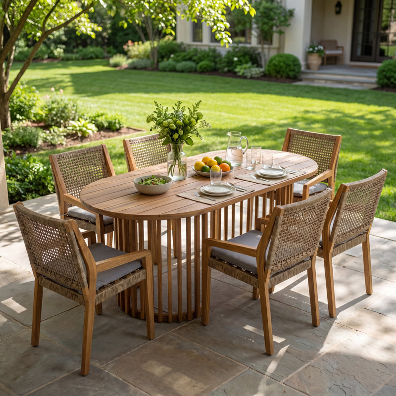 Ensemble de salle à manger de patio moderne en bois d'acacia pour 6 personnes Decia, Grey
