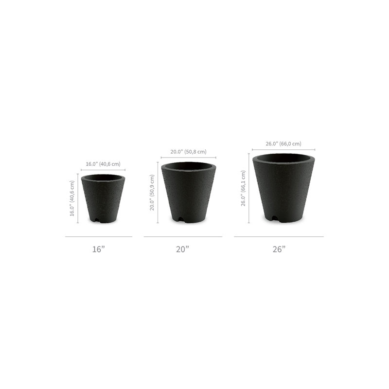 Dot Self Watering Plastic Pot Planter, Caviar Black, 26" H x 26" W x 26" D