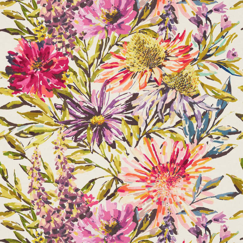 Floreale Fabric, Fuchsia/Heather/Lime