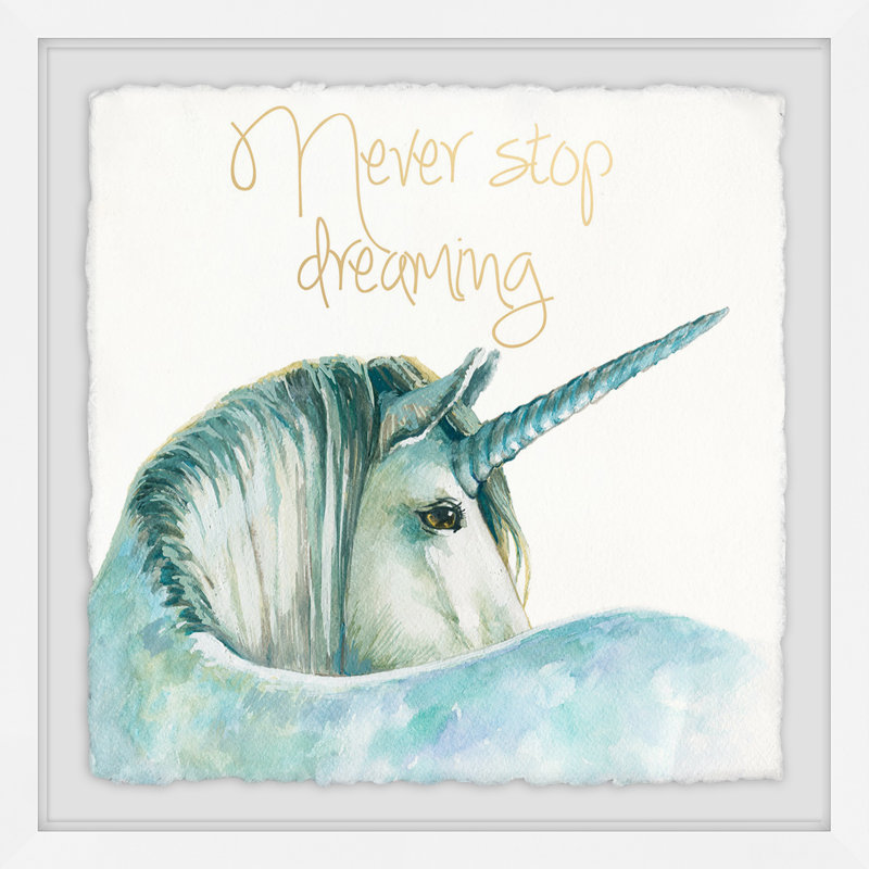 Blue Unicorn Dreams, reproduction encadrée, H 24 po x l 24 po x P 1,5 po, Cadre blanc à bords frangés