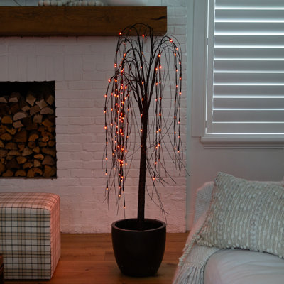 5 pi Arbre de Noël artificiel pré-éclairé avec 144 lumières DEL orange et mauve