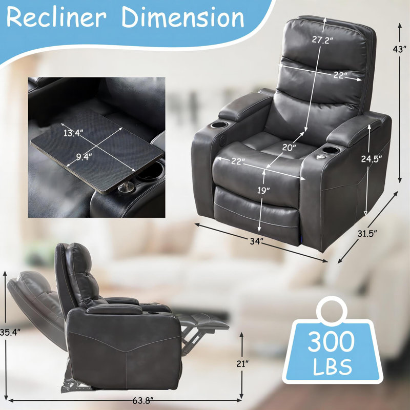 Fauteuil de cinéma inclinable Ventresca, Similicuir gris