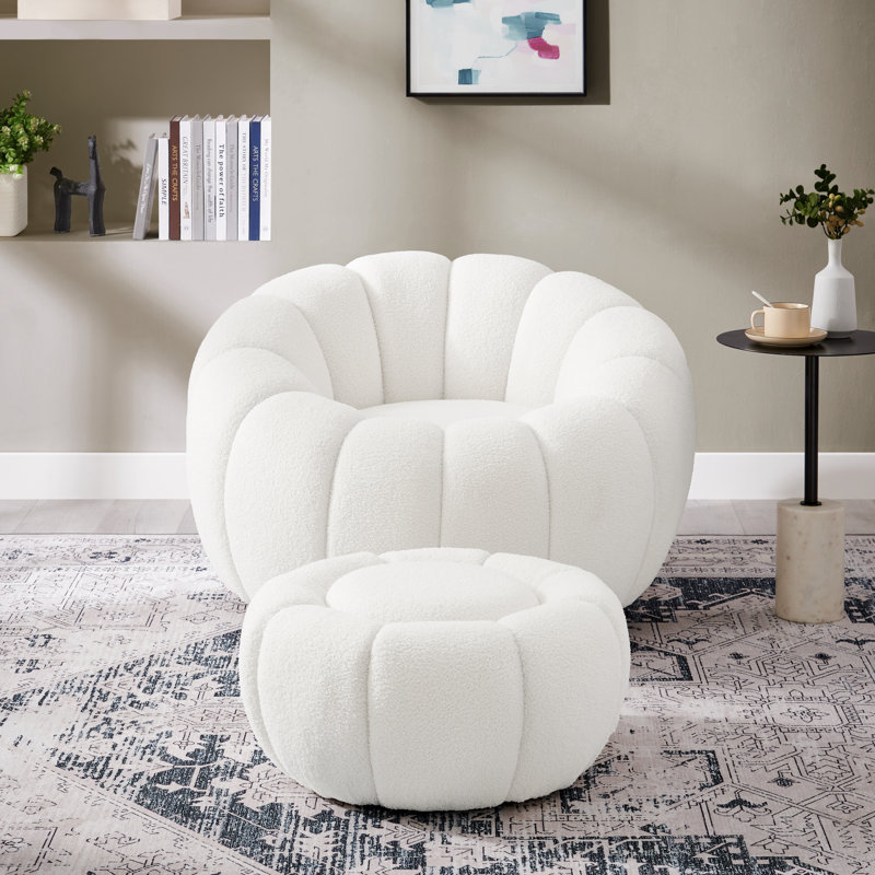 37" Pumpkin Plush White Sherpa Lounger & Ottoman Set