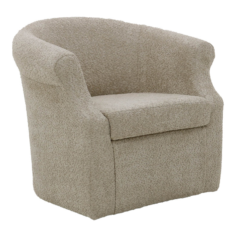 Buril Upholstered Swivel Barrel Chair, Cream Polyester Blend