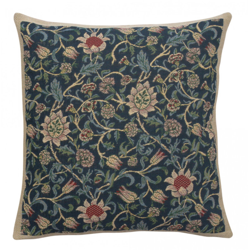 Floral Cotton Blend Pillow Cover, Blue